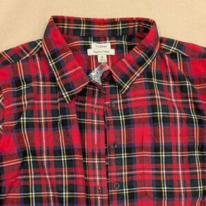 LL Bean Red Tartan Scotch Plaid Flannel Shirt, Slightly Fitted - Women's sz M/L